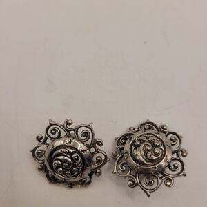 Marino Earrings Clip Signed Silver Tone Mid Century